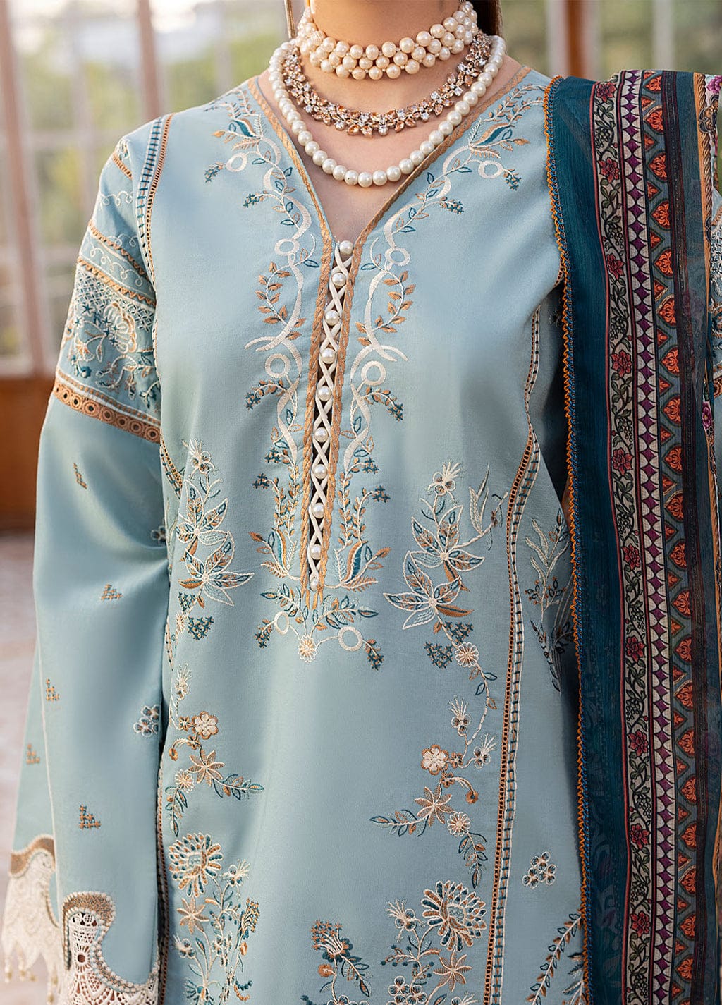 Unstitched 3-Piece Embroidered Suit