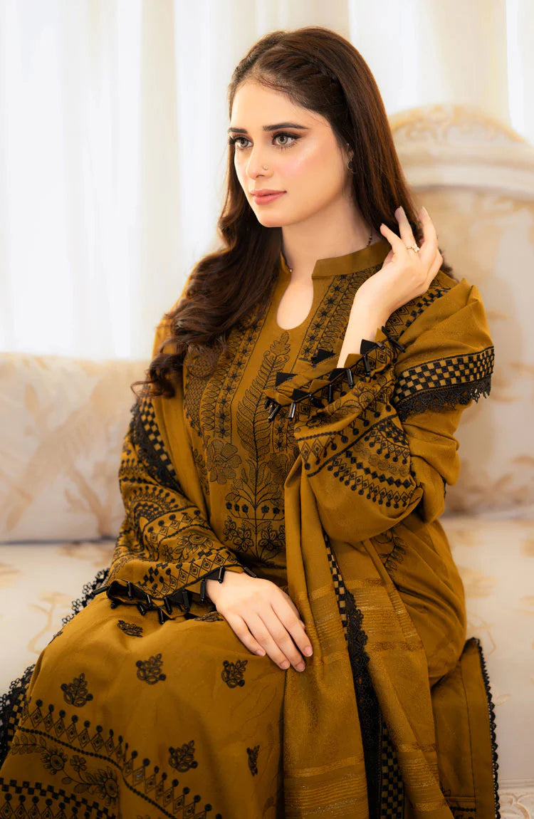 BAREEZE WINTER EMBROIDERED 3 PC SUIT WITH EMBROIDERED SHAWL