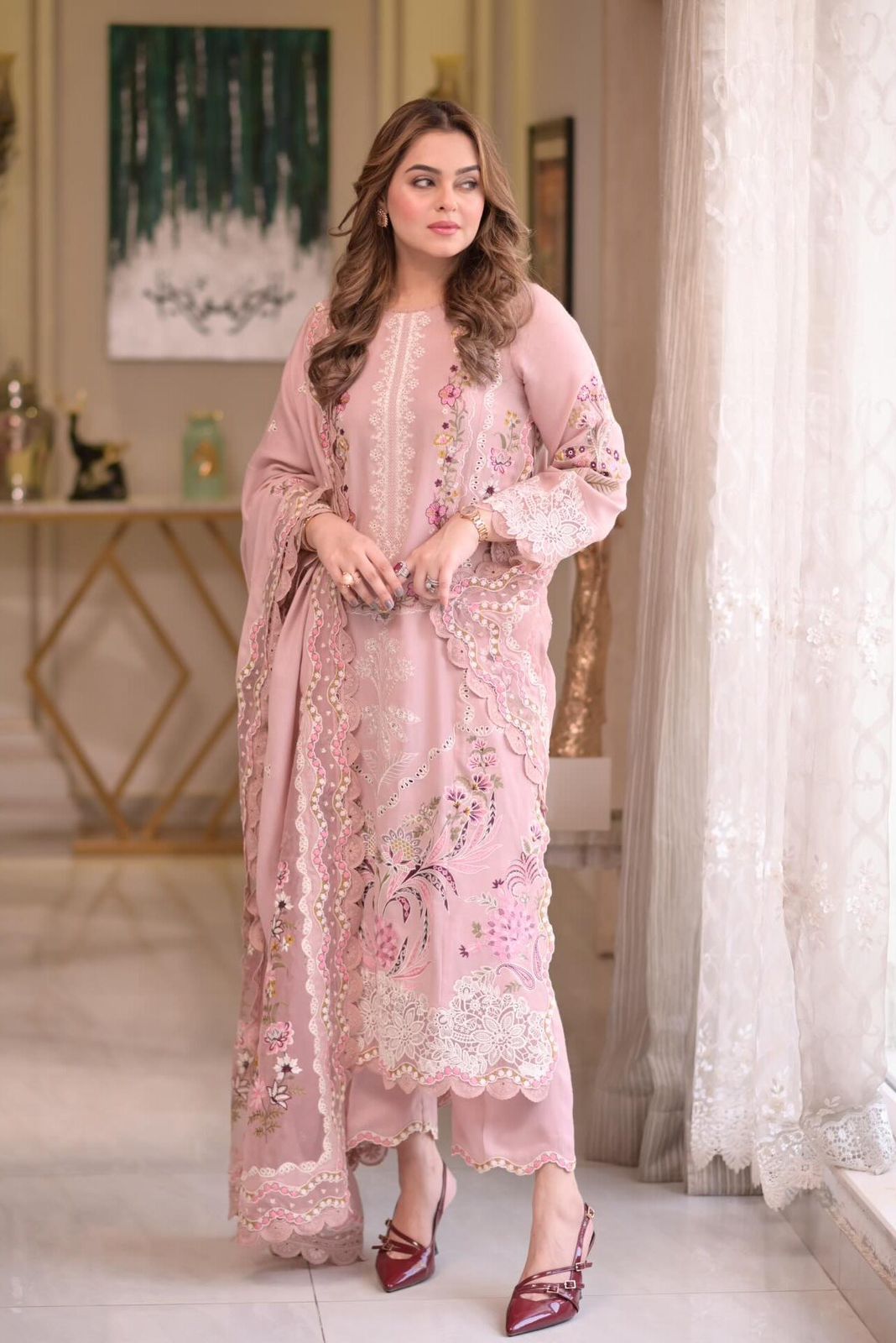 Aneelas 3 PC Lawn Embroidered With Lawn Embroidered Ready to Wear Dupatta
