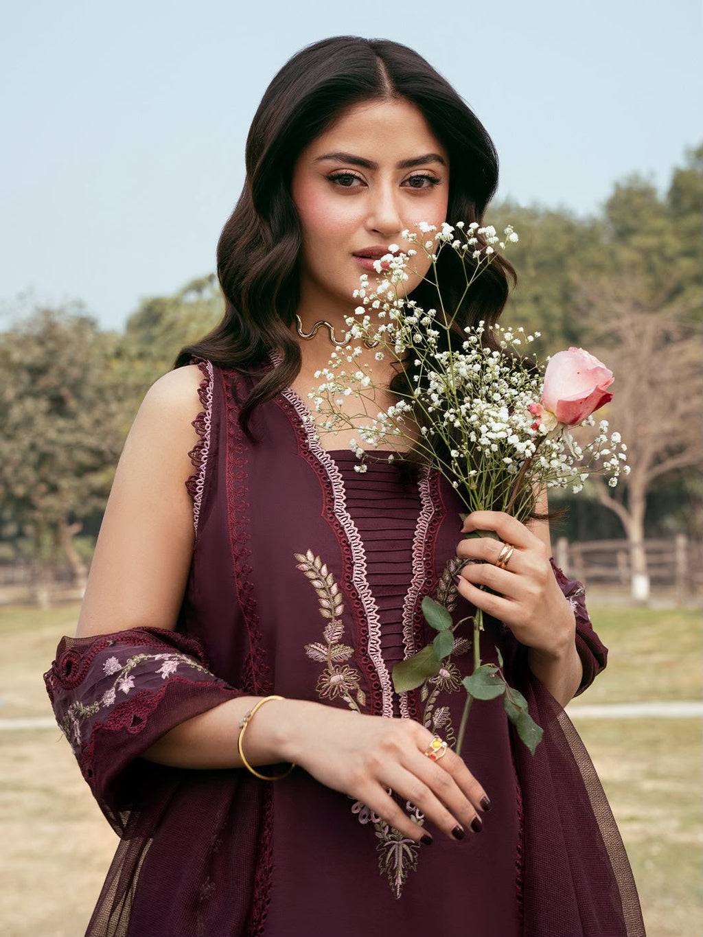 IZEL WINTER EMBROIDERED 3 PC SUIT WITH EMBROIDERED SHAWL