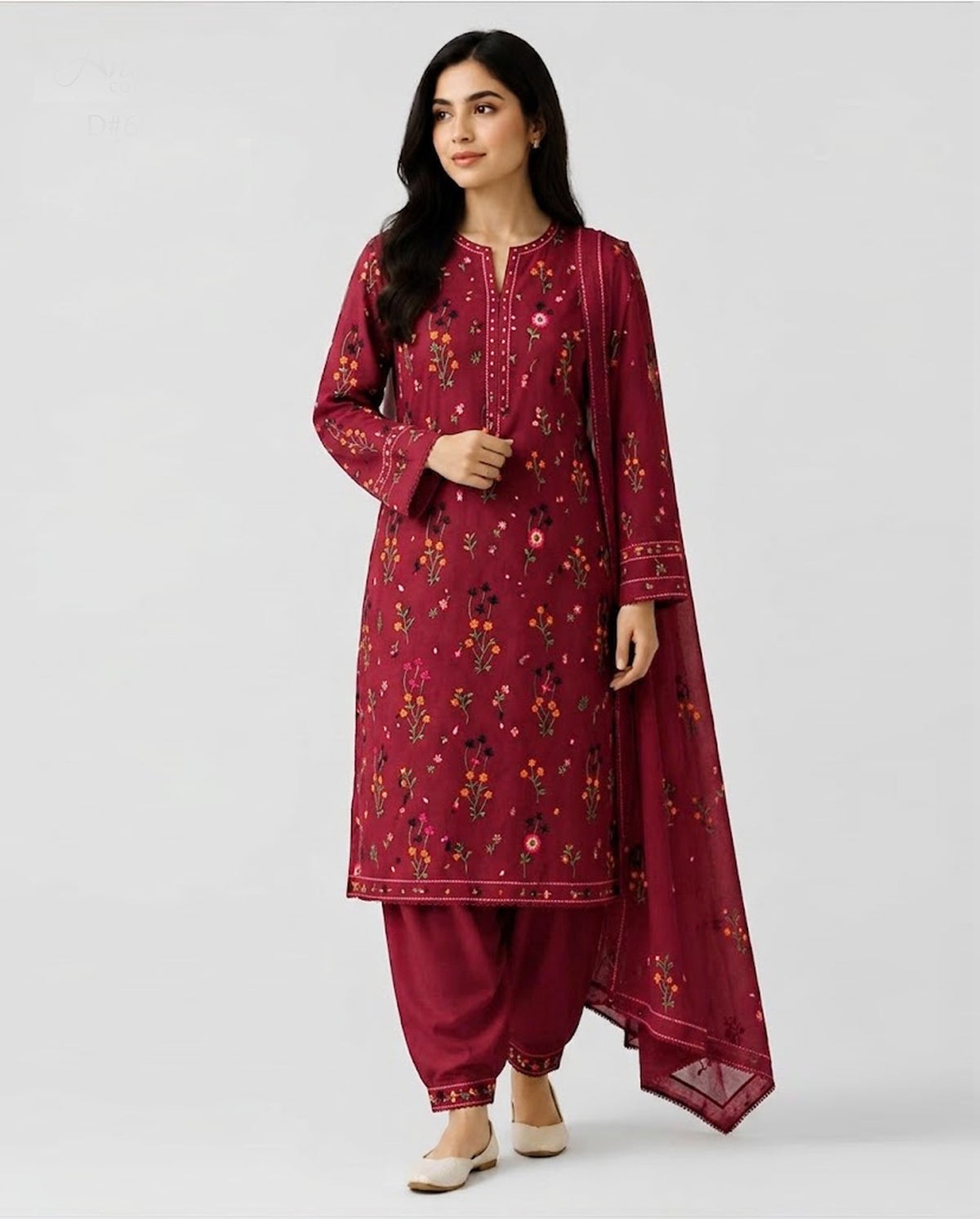 PINTEREST 3 PC WINTER EMBROIDERED SUIT WITH EMBROIDERED SHAWL (RD)
