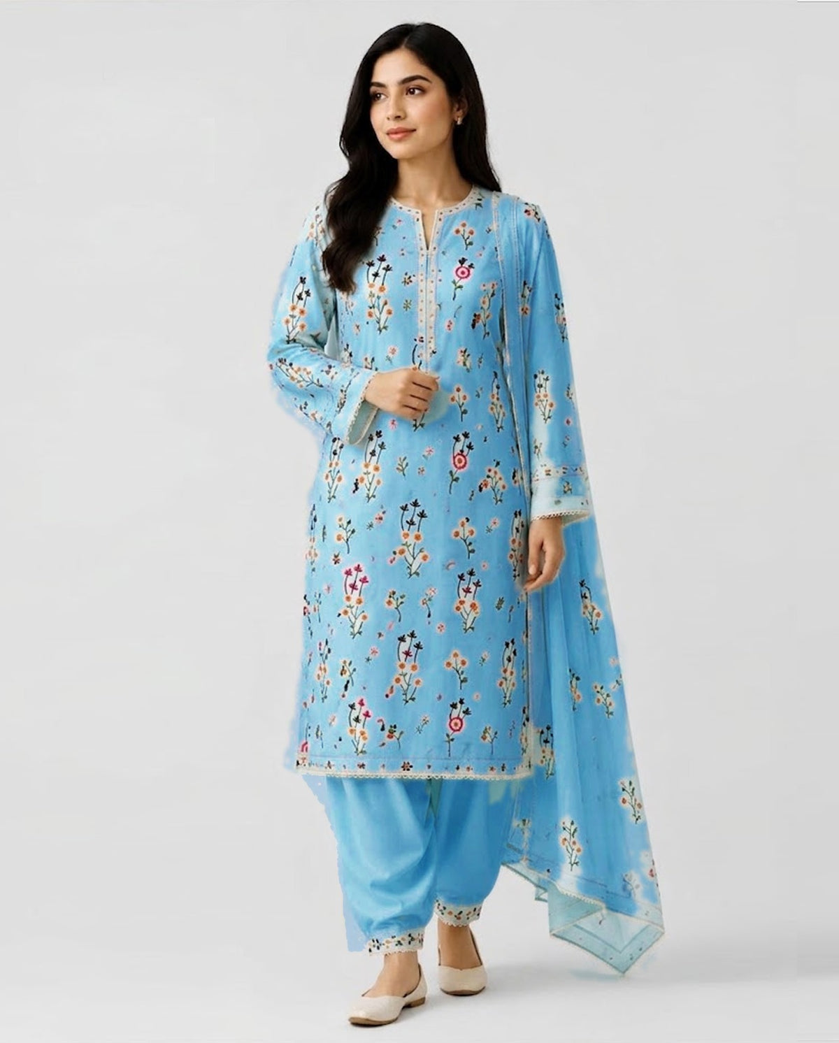 PINTEREST 3 PC WINTER EMBROIDERED SUIT WITH EMBROIDERED SHAWL (BL)