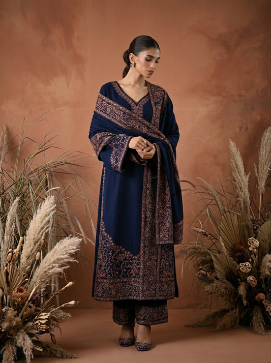 ZAIB LUXURY WINTER EMBROIDERED 3 PC SUIT WITH EMBROIDERED SHAWL