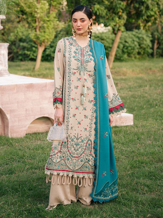 MAHNUR LUXURY KARANDI EMBROIDERED 3 PC SUIT WITH EMBROIDERED DUPPATA