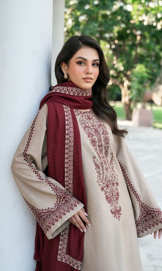 Baroque 3 PC with Embroidery Dupatta