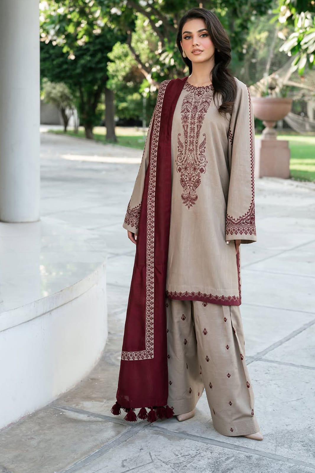 Baroque 3 PC with Embroidery Dupatta