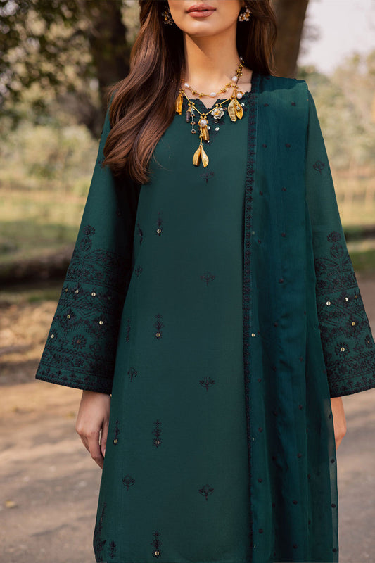 Teal Green Sequin Embroidered 3-Piece Suit - Full Front View
