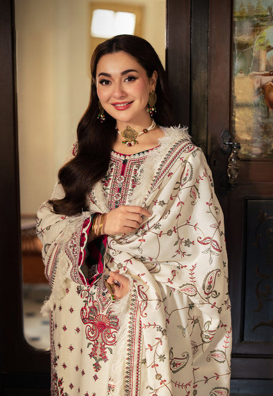 Ivory Crimson Kashmiri Suit - Side Profile Portrait with Dupatta