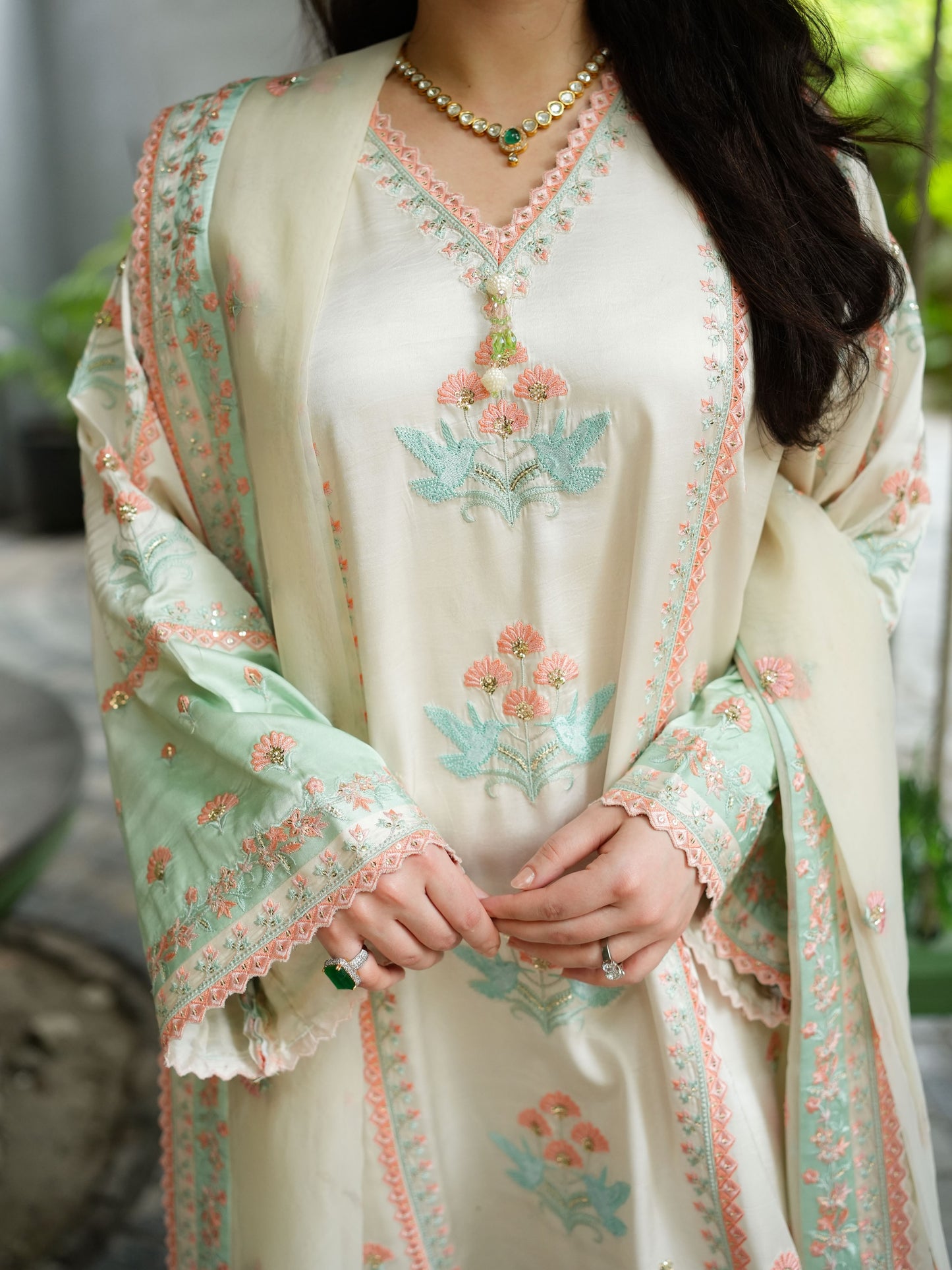ANEELAS SILK EMBROIDERED 3 PC SUIT WITH READY EMBROIDERED DUPPATA