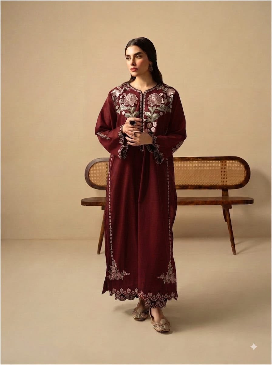 ETHNIC SILK EMBROIDERD 2 PC SUIT WITH EMBROIDERED TROUSER
