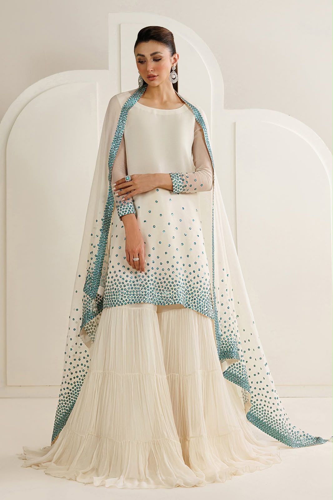 JAZMIN CHIFFON EMBROIDERED 3 PC SUIT WITH READY EMBROIDERED DUPPATA