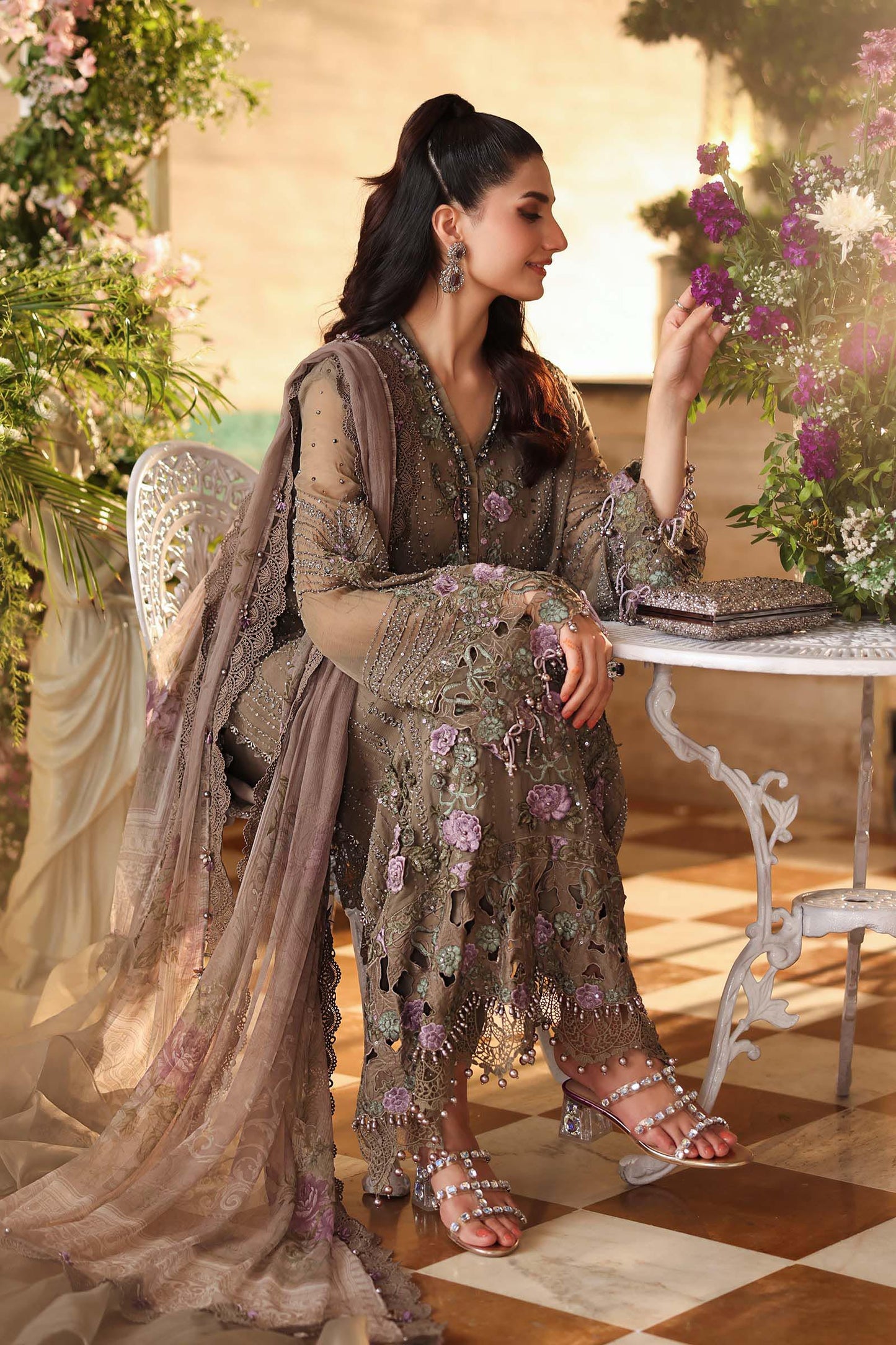 MARIA B LUXURY CHIFFON EMBROIDERED 3 PC SUIT WITH EMBROIDERED DUPPATA
