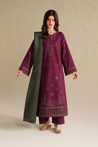 IZNIK WINTER EMBROIDERED 3 PC SUIT WITH EMBROIDERED SHAWL