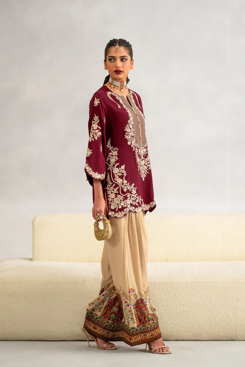 ETHNIC SILK EMBROIDERD SUIT WITH SOFT ELEGANT TROUSER