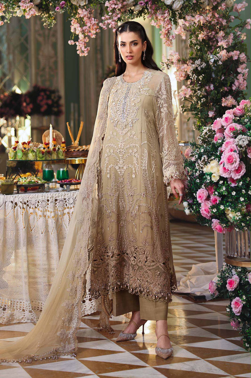 MARIA B CHIFFON EMBROIDERED 3 PC WITH EMBROIDERED DUPPTA