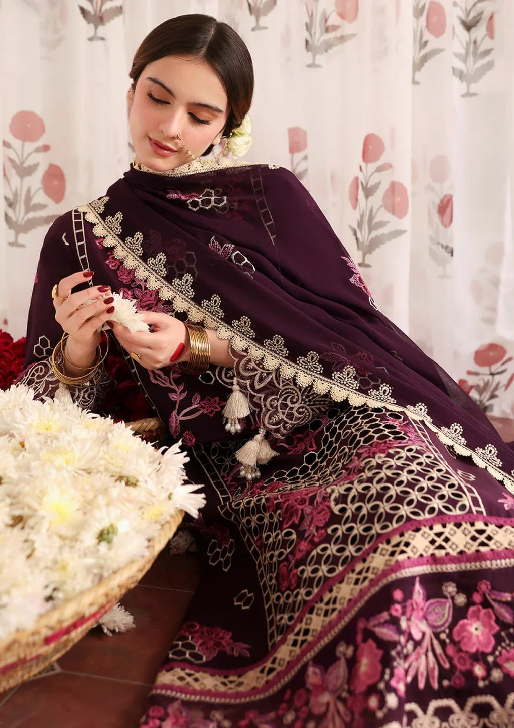 MAHNUR LUXURY WINTER EMBROIDERED 3 PC SUIT WITH EMBROIDERED SHAWL