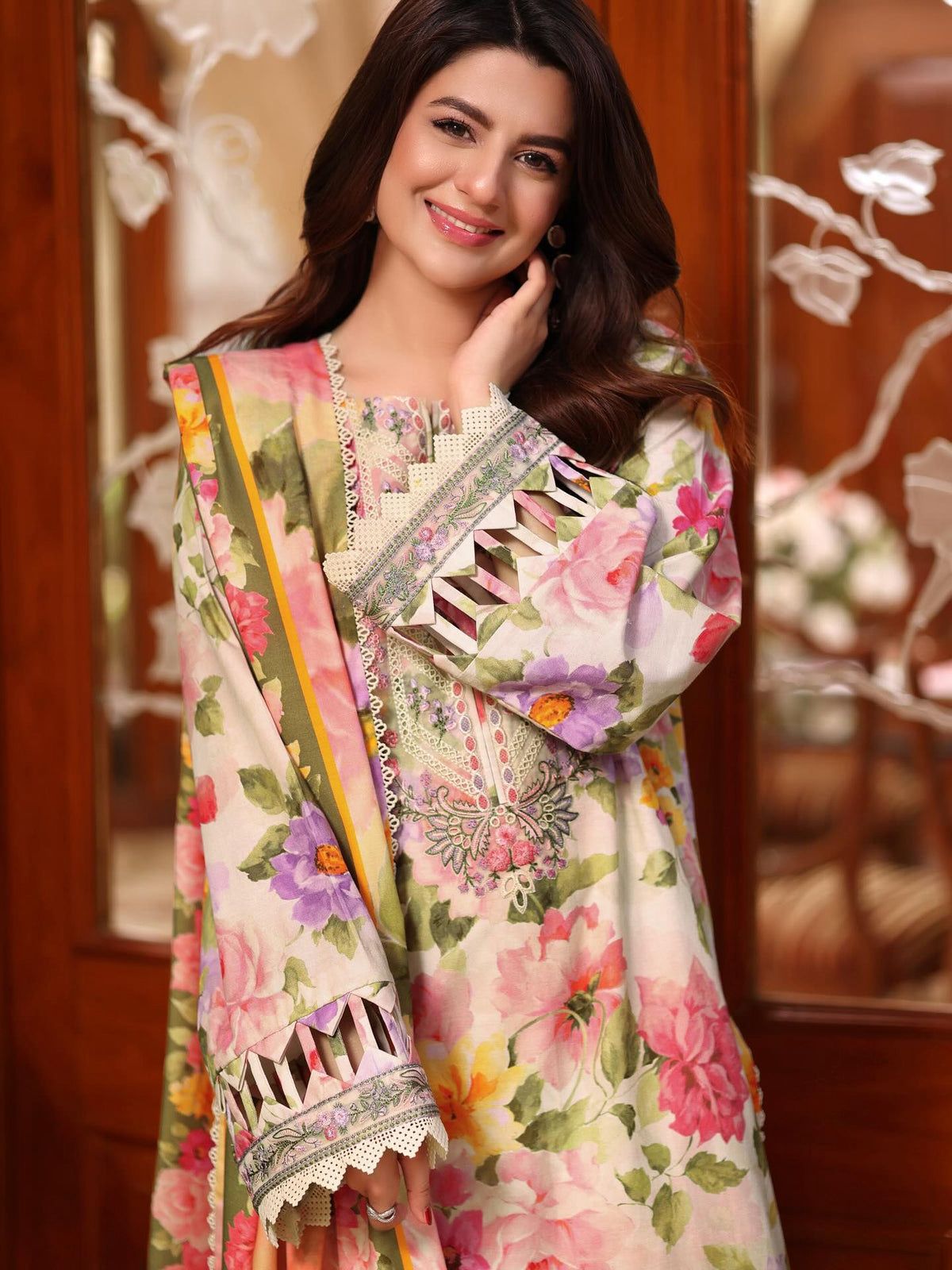 ANEELAS LAWN EMBROIDERED 3 PC WITH EMBROIDERED DUPATTA