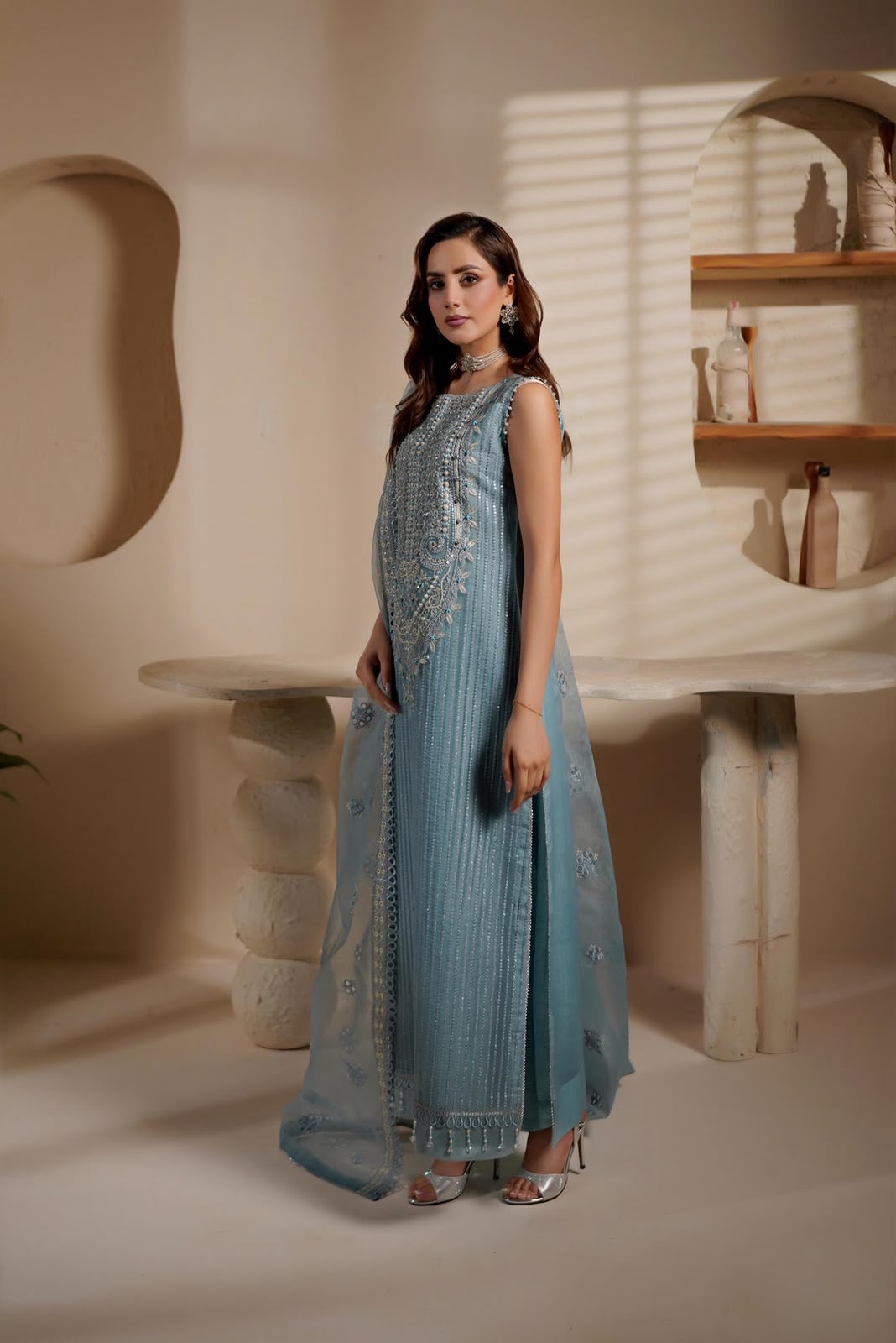 MARYAM'S ORGANZA EMBROIDERED 3 PC SUIT WITH EMBROIDERED DUPPATA