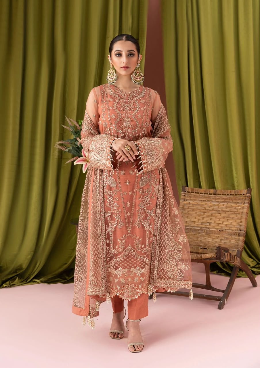ZAHA FANCY 3 PC EMBROIDERED SUIT WITH  EMBROIDERED DUPPATA