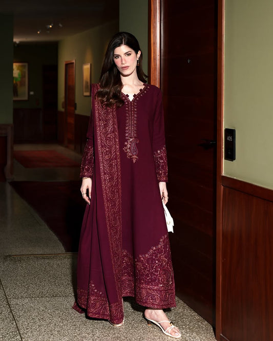 ZAIB LUXURY EMBROIDERED 3 PC DHANAK SOFT SUIT WITH EMBROIDERY SHAWL-114