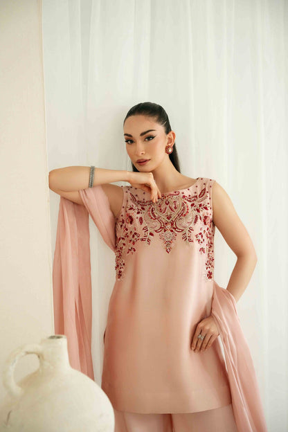 KAIDA RAW SILK 3 PC EMBROIDERED SUIT WITH SOFT SILK DUPPTA