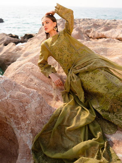 MAHNUR LUXURY LAWN EMBROIDERED 3 PC WITH EMBROIDERED DUPATTA