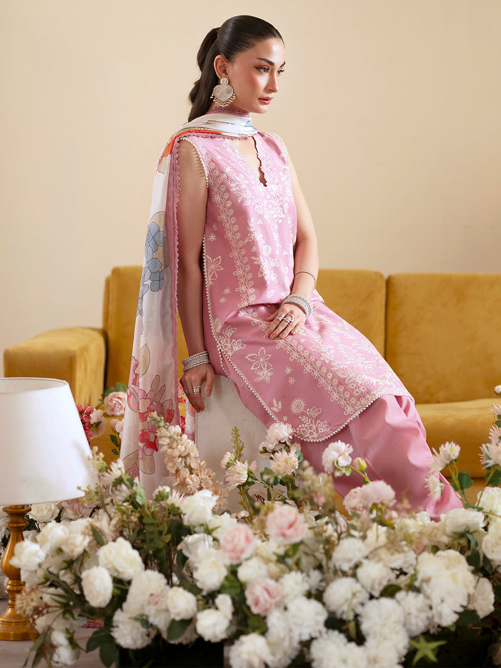 MAHNUR ORIGINAL LAWN BY EMBER 3 PC WITH SOFT SILK DUPATA