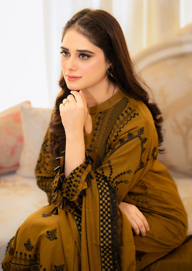 BAREEZE WINTER EMBROIDERED 3 PC SUIT WITH EMBROIDERED SHAWL