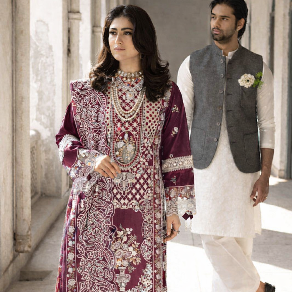 (PLUM) MAHNUR LAWN 3 PC WITH READY TO WEAR DUPATTA