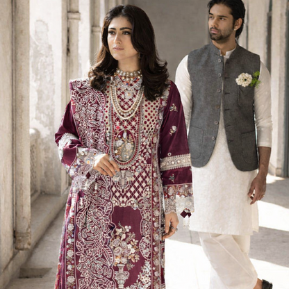 (PLUM) MAHNUR LAWN 3 PC WITH READY TO WEAR DUPATTA