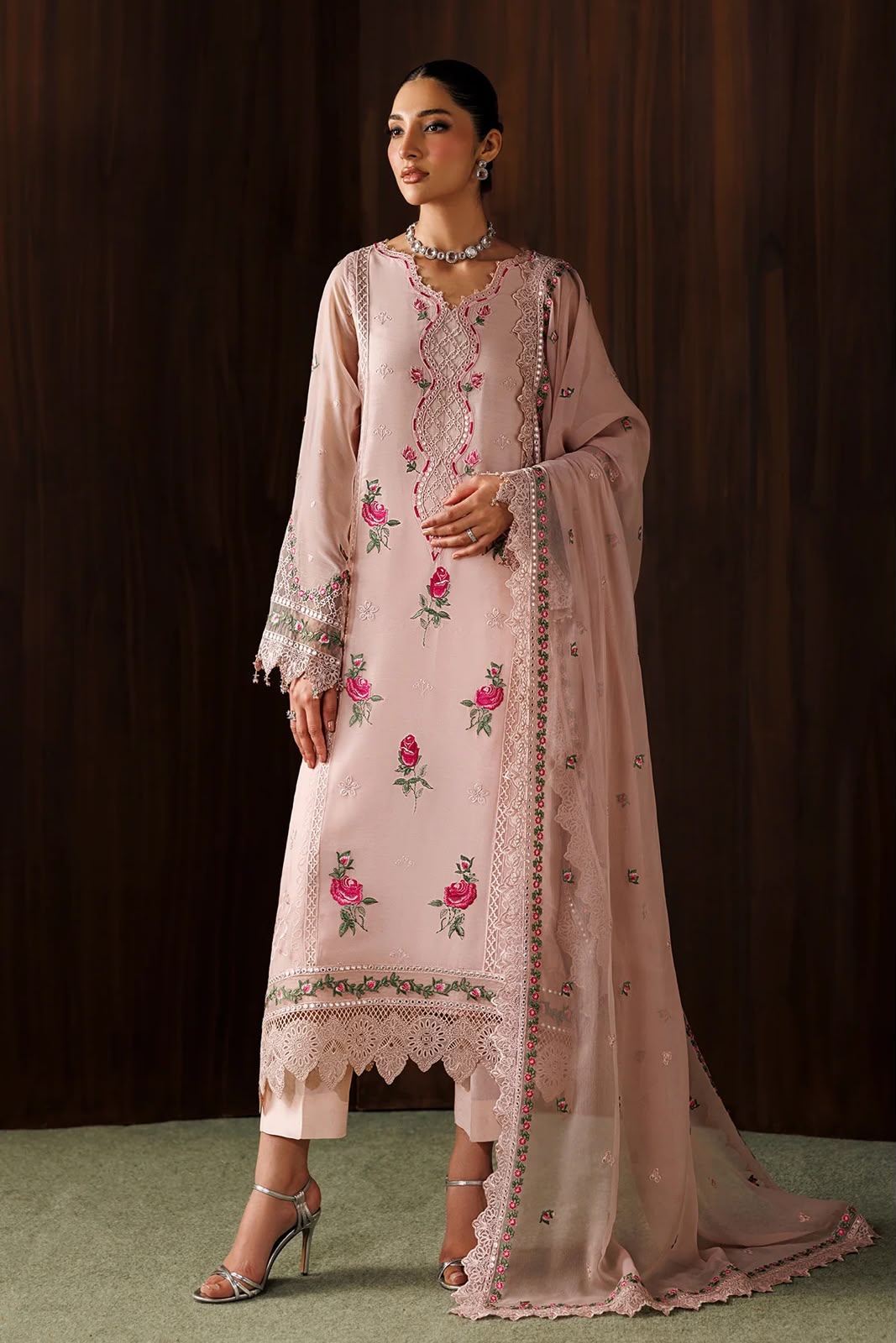 BAROQUE CHIFFON EMBROIDERED 3 PC WITH READY EMBROIDERED DUPPATA