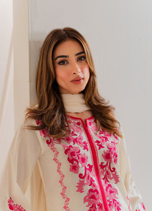 VINTAGE 3PC LAWN EMBROIDERED WITH TYE AND DYE DUPATTA