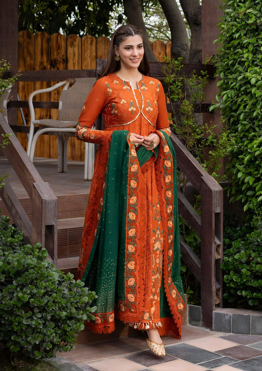 ANEELA'S LAWN HEAVEY EMBROIDERED 3 PC FROCK WITH EMBROIDERED DUPATTA