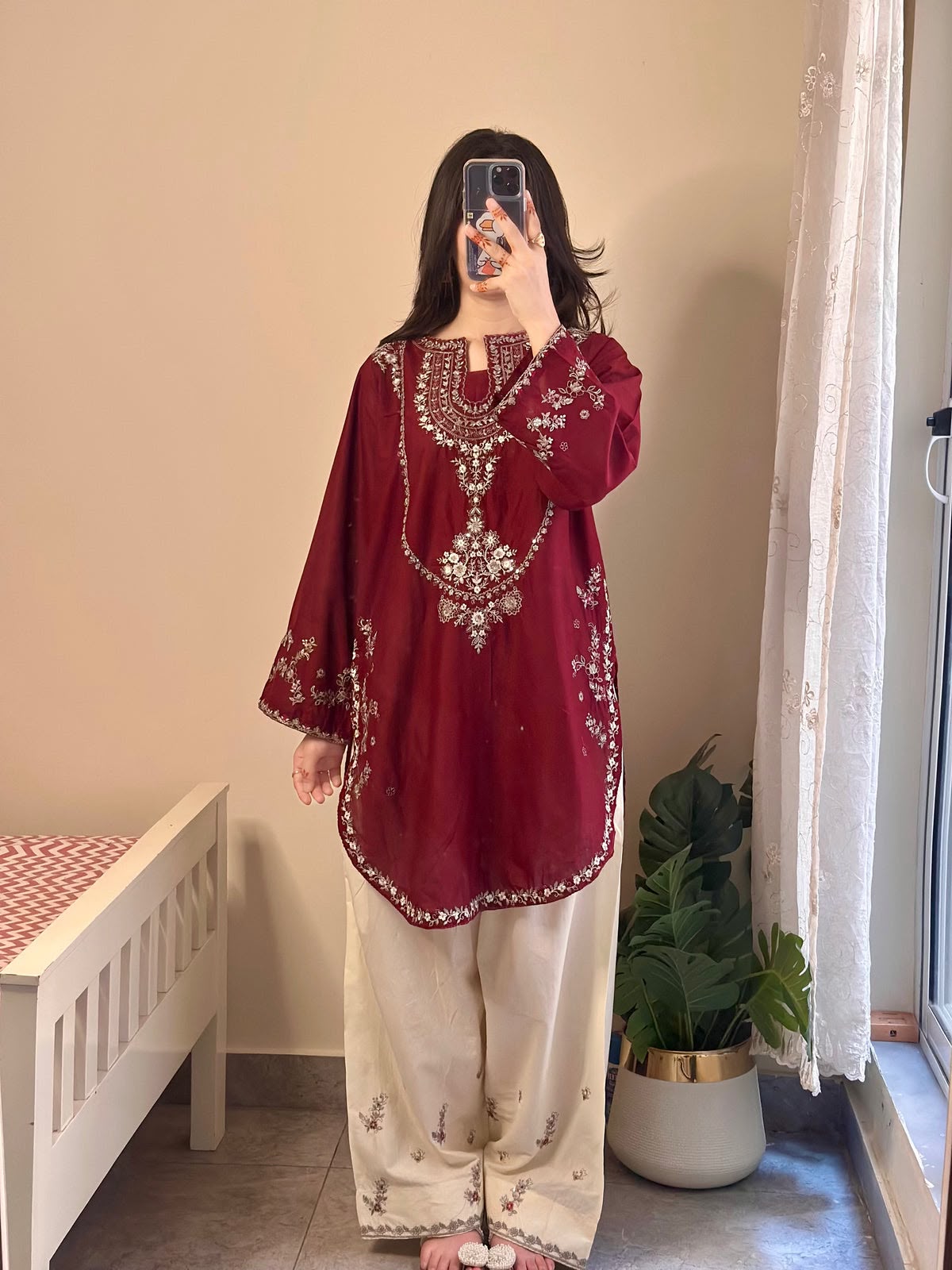 URGE SILK EMBROIDERD 2 PC SUIT WITH EMBROIDERED TROUSER