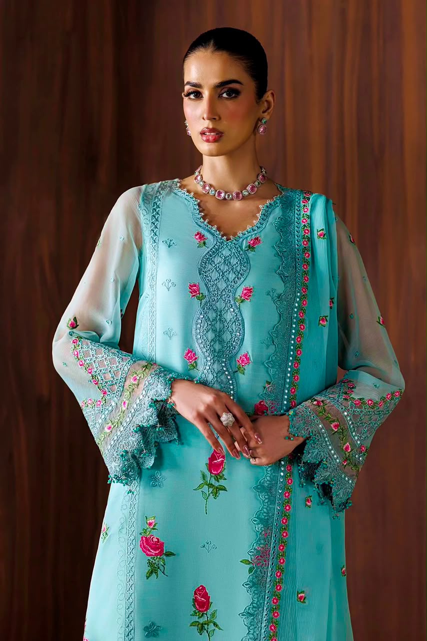 BAROQUE CHIFFON EMBROIDERED 3 PC WITH READY EMBROIDERED DUPPATA