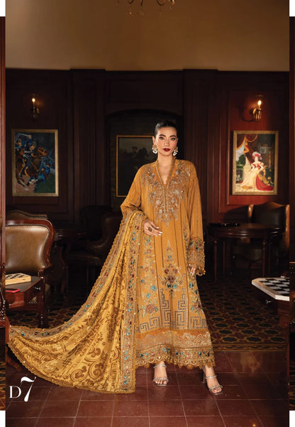 MARIA B LUXURY WINTER EMBROIDERED 3 PC SUIT WITH EMBROIDERED SHAWL