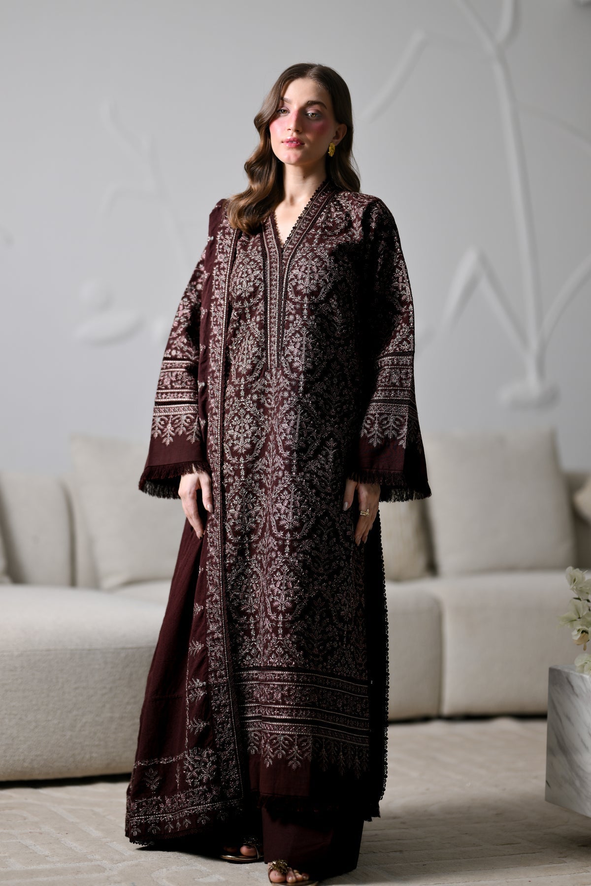 ZAIB LUXURY WINTER KARANDI  EMBROIDERED 3 PC SUIT WITH EMBR SHAWL