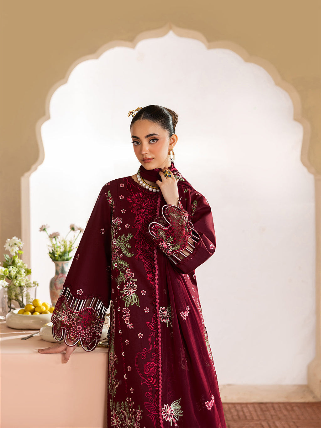 MAHNUR LUXURY WINTER EMBROIDERED 3 PC SUIT WITH EMBROIDERED SHAWL
