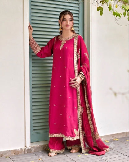 ASIM JOFA PREMIUM CHIFFON EMBROIDERED 3 PC SUIT WITH READY EMBROIDERED DUPPATA