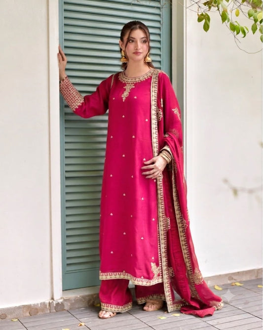 ASIM JOFA PREMIUM CHIFFON EMBROIDERED 3 PC SUIT WITH READY EMBROIDERED DUPPATA