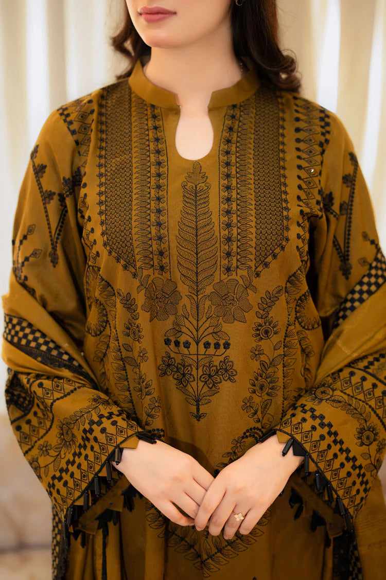 BAREEZE WINTER EMBROIDERED 3 PC SUIT WITH EMBROIDERED SHAWL