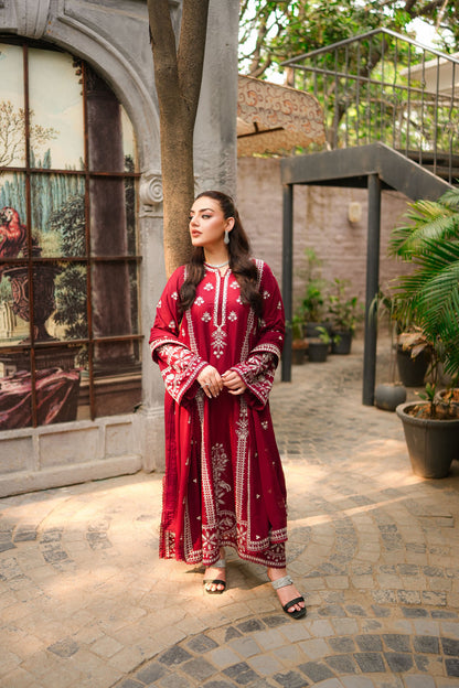 ANEELAS WINTER EMBROIDERED 3 PC KAFTAN STYLE WITH EMBROIDERED SHAWL