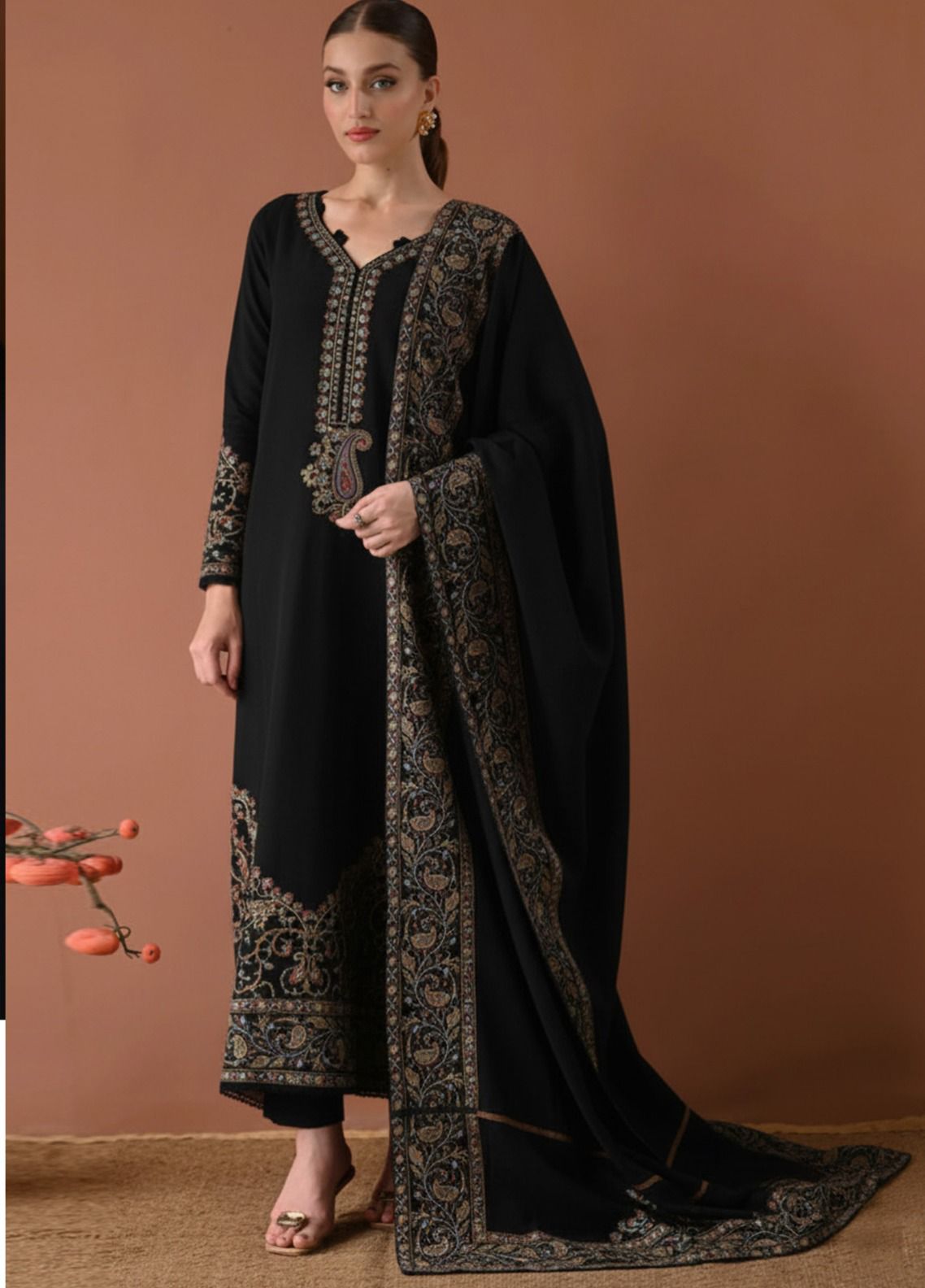 ZAIB LUXURY WINTER EMBROIDERED 3 PC WITH EMBROIDERED SHAWL BLACK