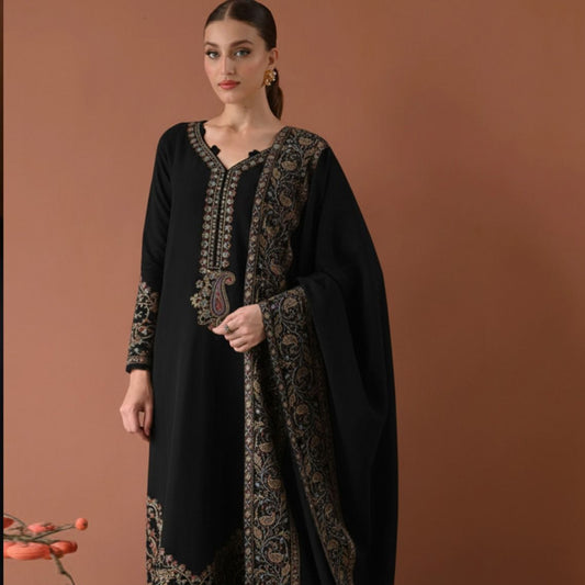 ZAIB LUXURY WINTER EMBROIDERED 3 PC WITH EMBROIDERED SHAWL BLACK