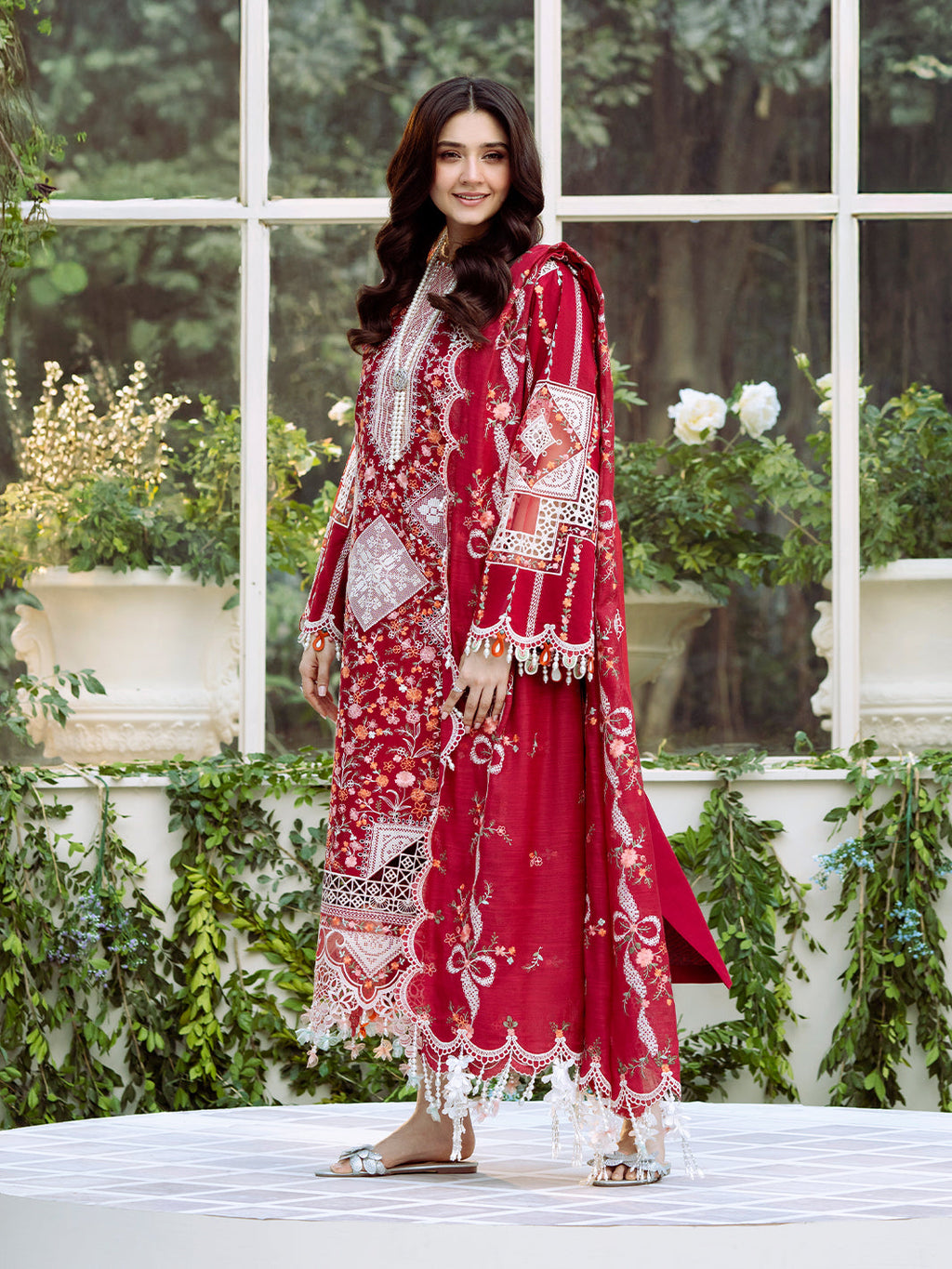 BIN ILYAS LUXURY LAWN EMBROIDERED 3 PC WITH EMBROIDERED DUPATTA