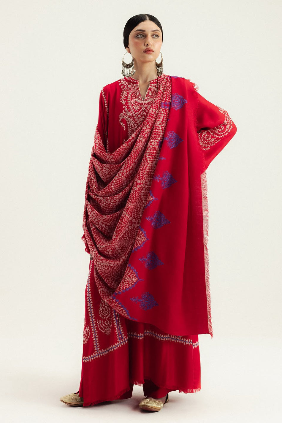 ZARA SHAH JHAN PREMIUM WINTER EMBROIDERED 3 PC SUIT WITH EMBROIDERED SHAWL