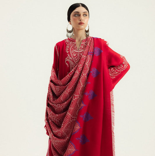ZARA SHAH JHAN PREMIUM WINTER EMBROIDERED 3 PC SUIT WITH EMBROIDERED SHAWL