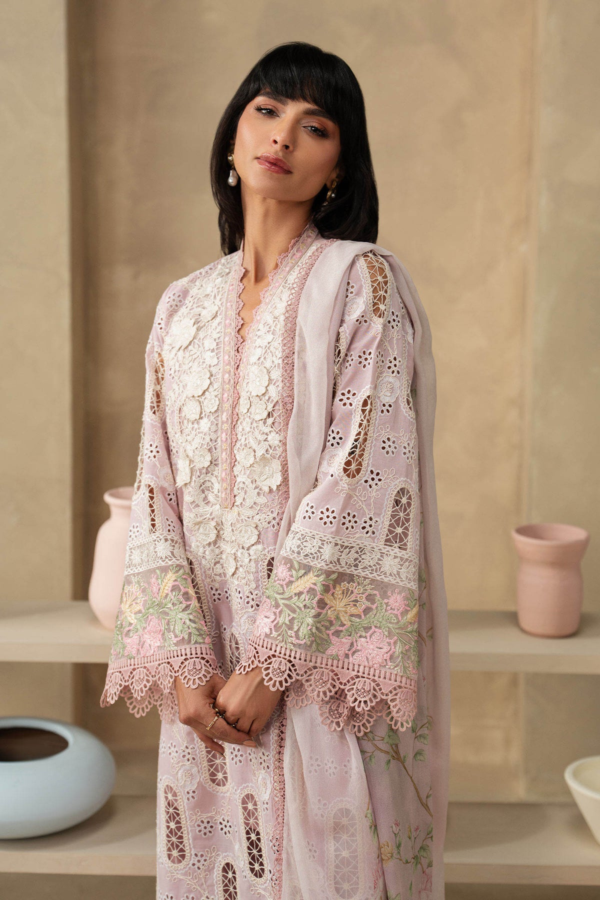 MARIA B WINTER EMBROIDERED 3 PC SUIT WITH EMBROIDERED SHAWL