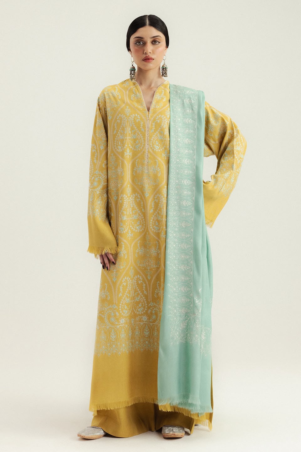 ZARA SHAH JHAN PREMIUM WINTER EMBROIDERED 3 PC SUIT WITH SOFT SHAWL