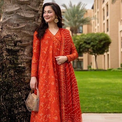 FAIZA SAQLAIN LAWN EMBROIDERED FROCK WITH EMBROIDERED DUPPATA